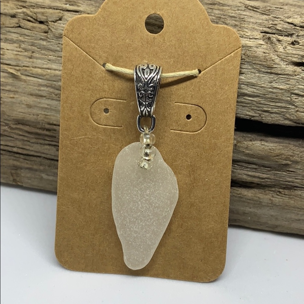 White Sea glass pendant